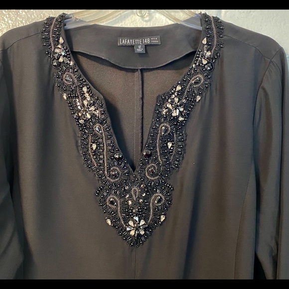 LAFAYETTE 148 Elegant black silk “Athena” bejeweled tunic NWT sz 12 - 14 LOVELY! - Picture 2 of 16